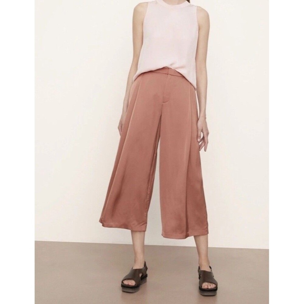 VINCE Satin High Waist Pleat-Front Wide-Leg Cropped Pant NWT Size 10 $345